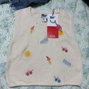 Cream Kids Sweater Vest with Fun Embroidery